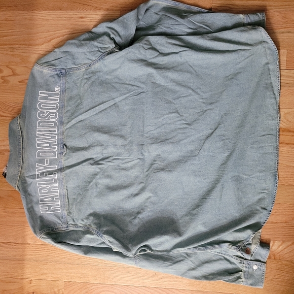 Men's XXL Sky Blue Denim Harley Davidson Button Up - Picture 5 of 5